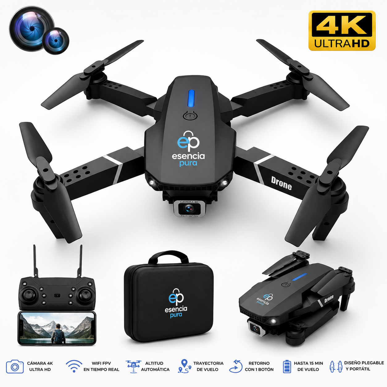 E88 Pro Foldable Quadcopter Drone - WIFI FPV, HD 4K Camera, Altitude Hold