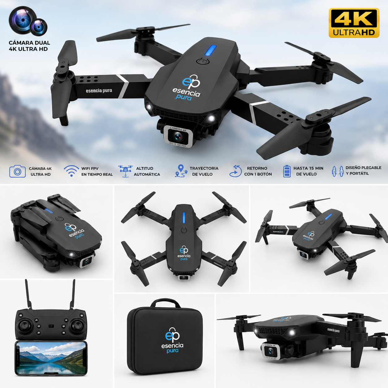 E88 Pro Foldable Quadcopter Drone - WIFI FPV, HD 4K Camera, Altitude Hold