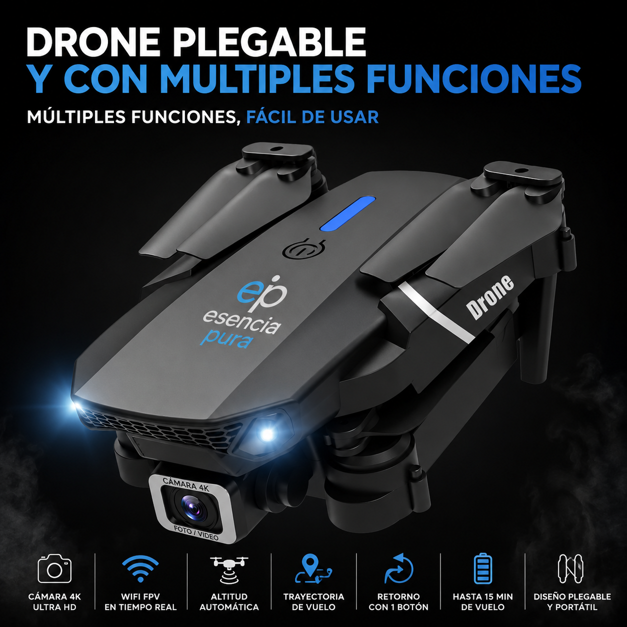 E88 Pro Foldable Quadcopter Drone - WIFI FPV, HD 4K Camera, Altitude Hold