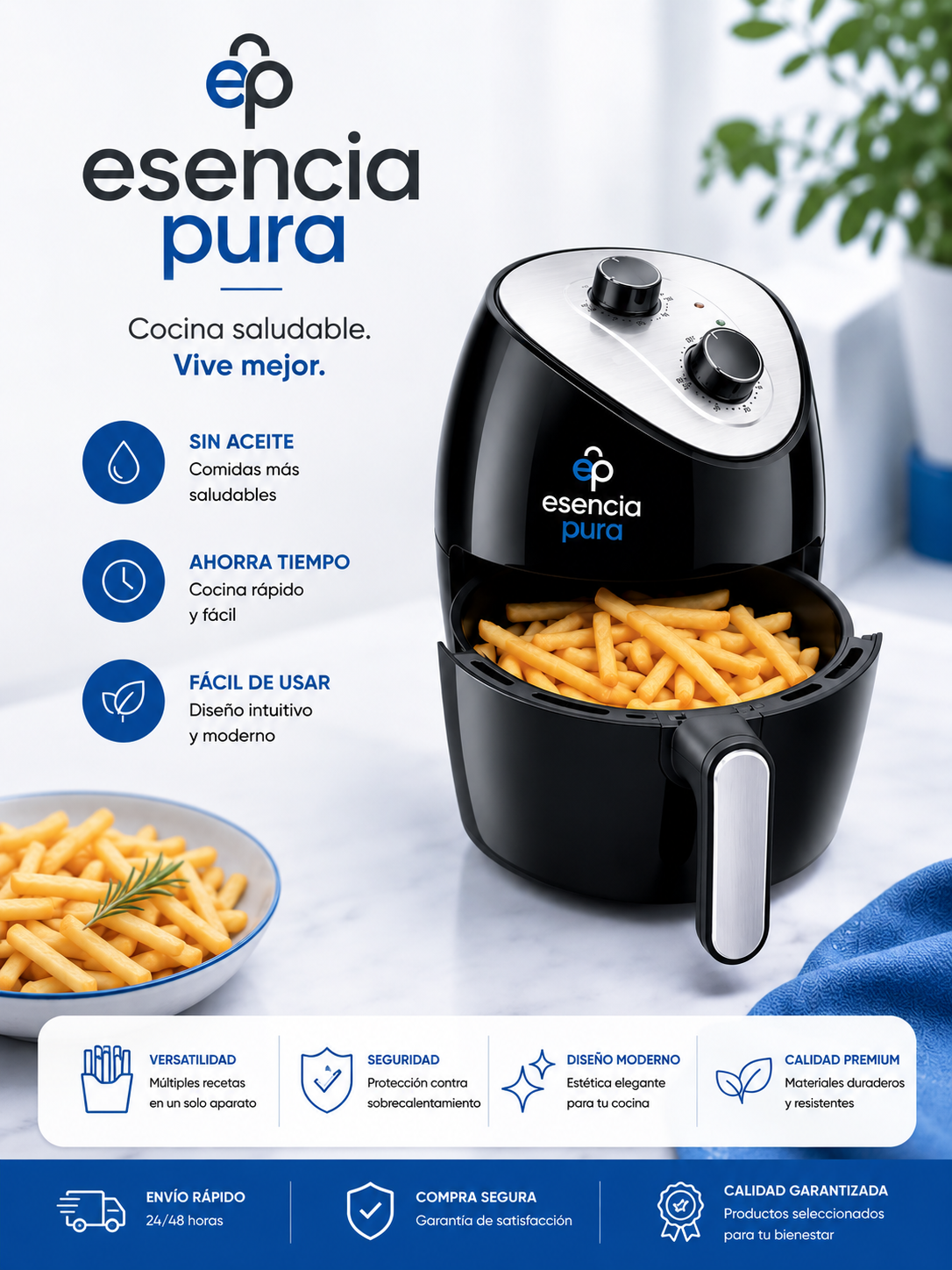Freidora Sin Aceite XXL + Recetario GRATIS
