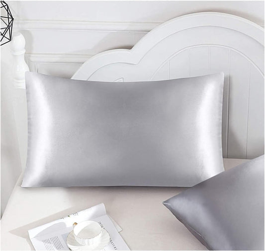 Funda de almohada satén gris para modelo ( Almohada ergonómica antiestrés )